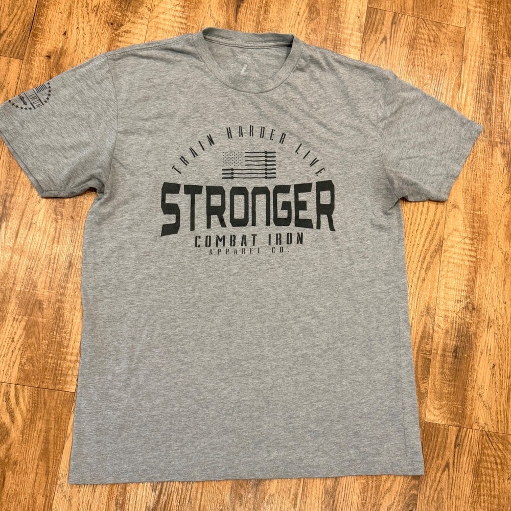 Combat Iron Apparel Mens Train Harder Live Stronger Graphic Tee Grey Large
